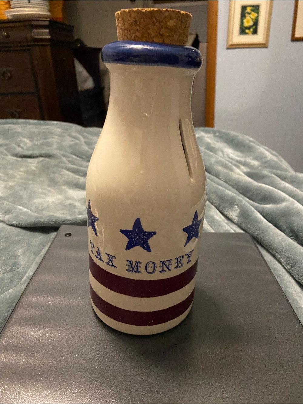 Ceramic Patriotic 'Tax Money' Coin Bank - Blue and White